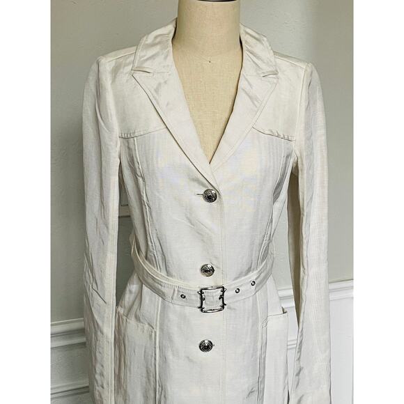 Tocca New Cream Ivory Linen Viscose Trench Coat Belted - Picture 4 of 12